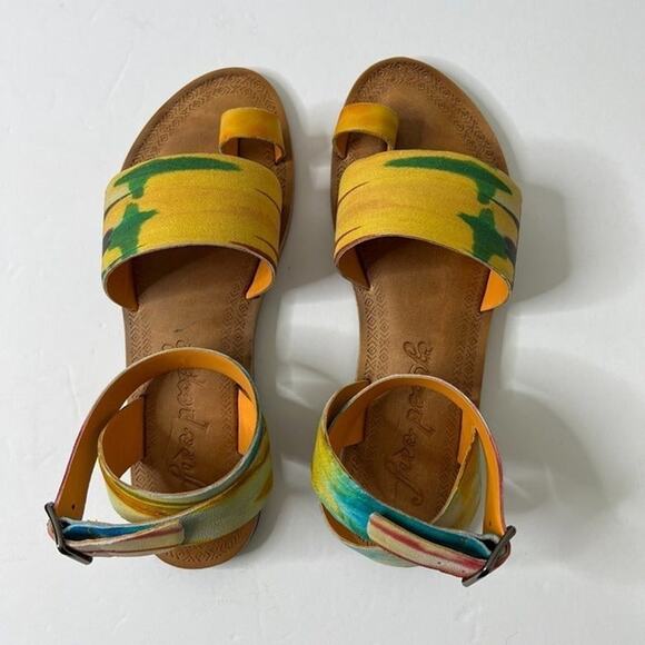 Free People Sun Peaks Leather Sandals Yellow Combo Sz 38 - Picture 4 of 11